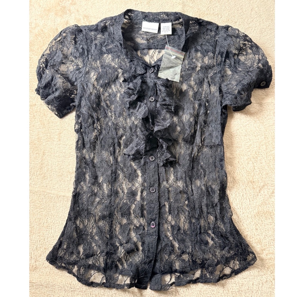 Newport News Floral Lace Ruffle Puff Sleeve Top 4 Whimsigoth Witchy Coquette